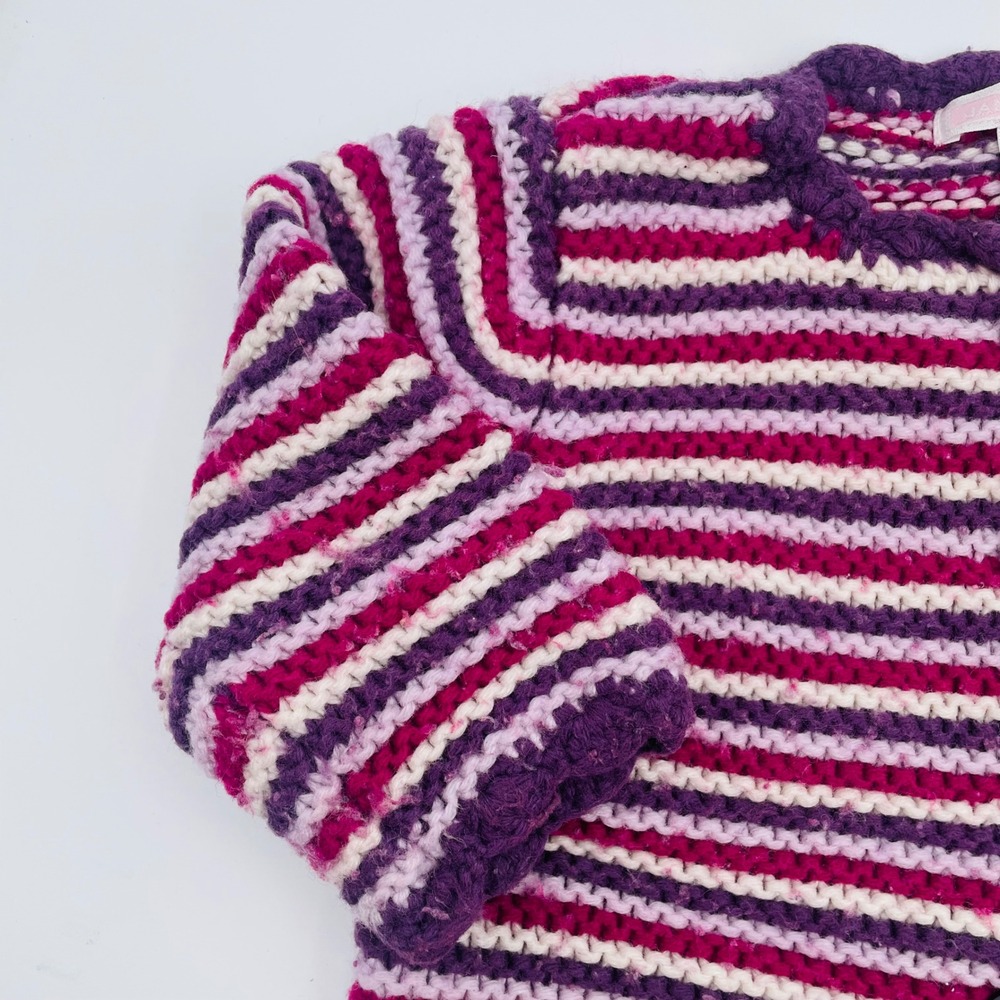 Janie‎ & Jack Striped Wool Cashmere Scallop Cardigan Sweater Purple Cute 6-12 - Picture 2 of 5